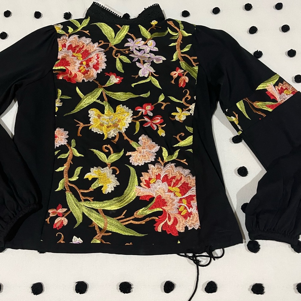 TINY from Anthropologie size XS long sleeve embroidered blouse.